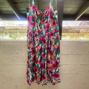 Terra & Sky Floral Tie-Front Sundress - Pink & Green